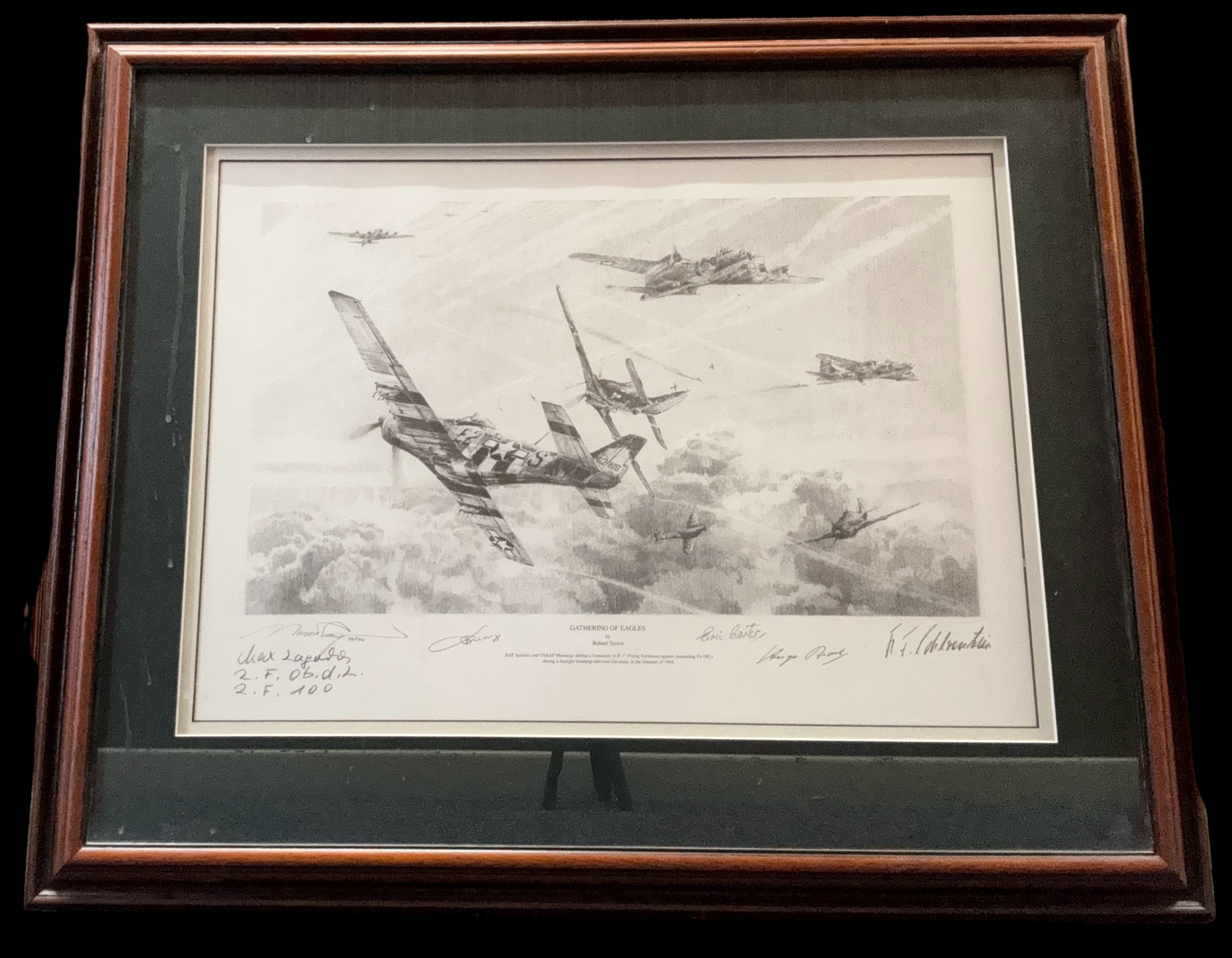 Gathering of Eagles Aces High Edition WWII multi signed 31x25 mounted and framed print 5, signatures - Image 2 of 3