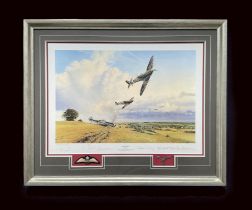 WW2 multi signed veterans print titled EAGLES PREY by Robert Taylor Mounted and Framed signatures