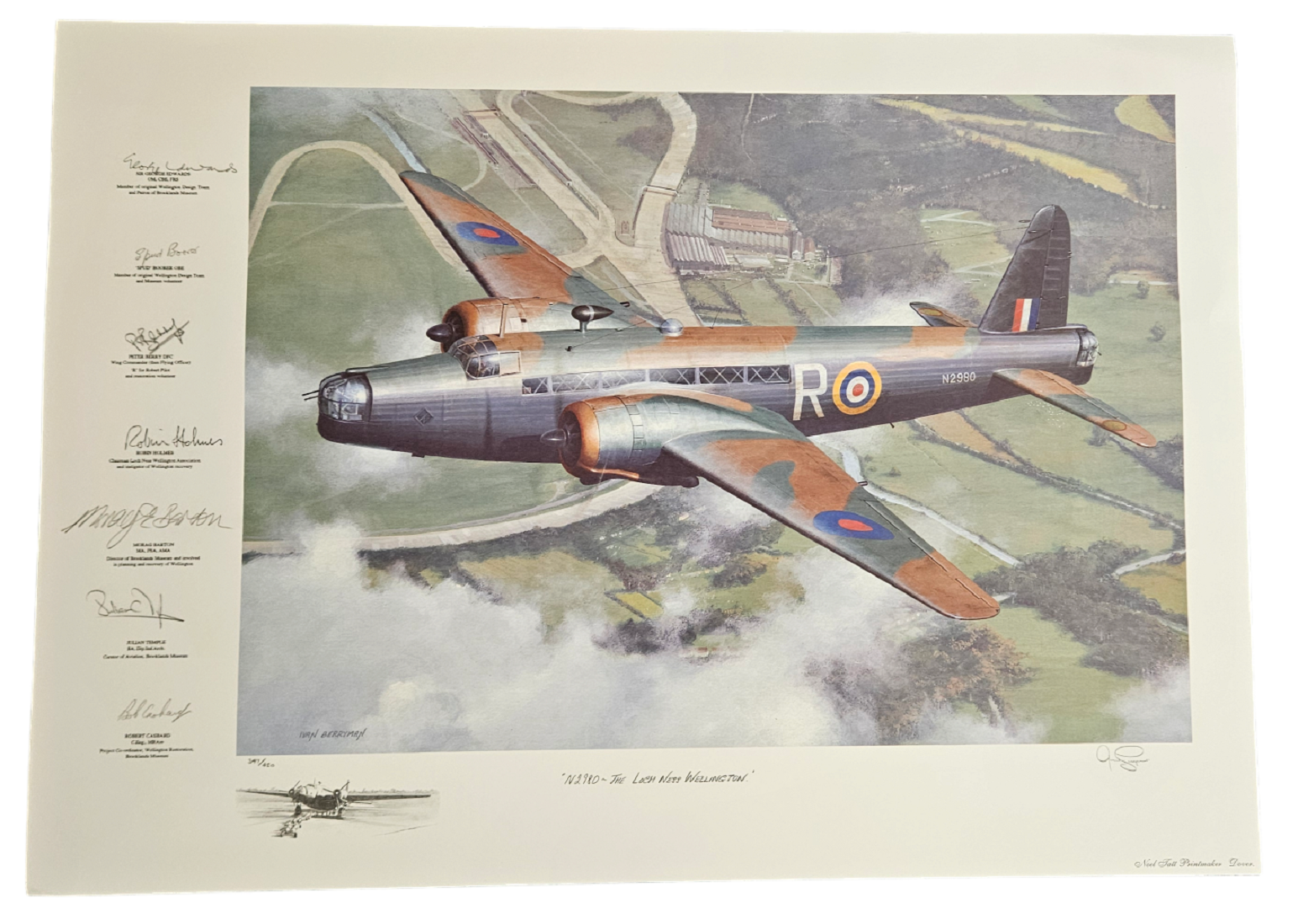 WWII 28X20 inch multi signed colour print titled N2980 The Loch Ness Wellington signed in pencil - Image 3 of 3