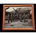 WW2 framed black and white photo of the crew of the Memphis Belle are congratulated on completing 25
