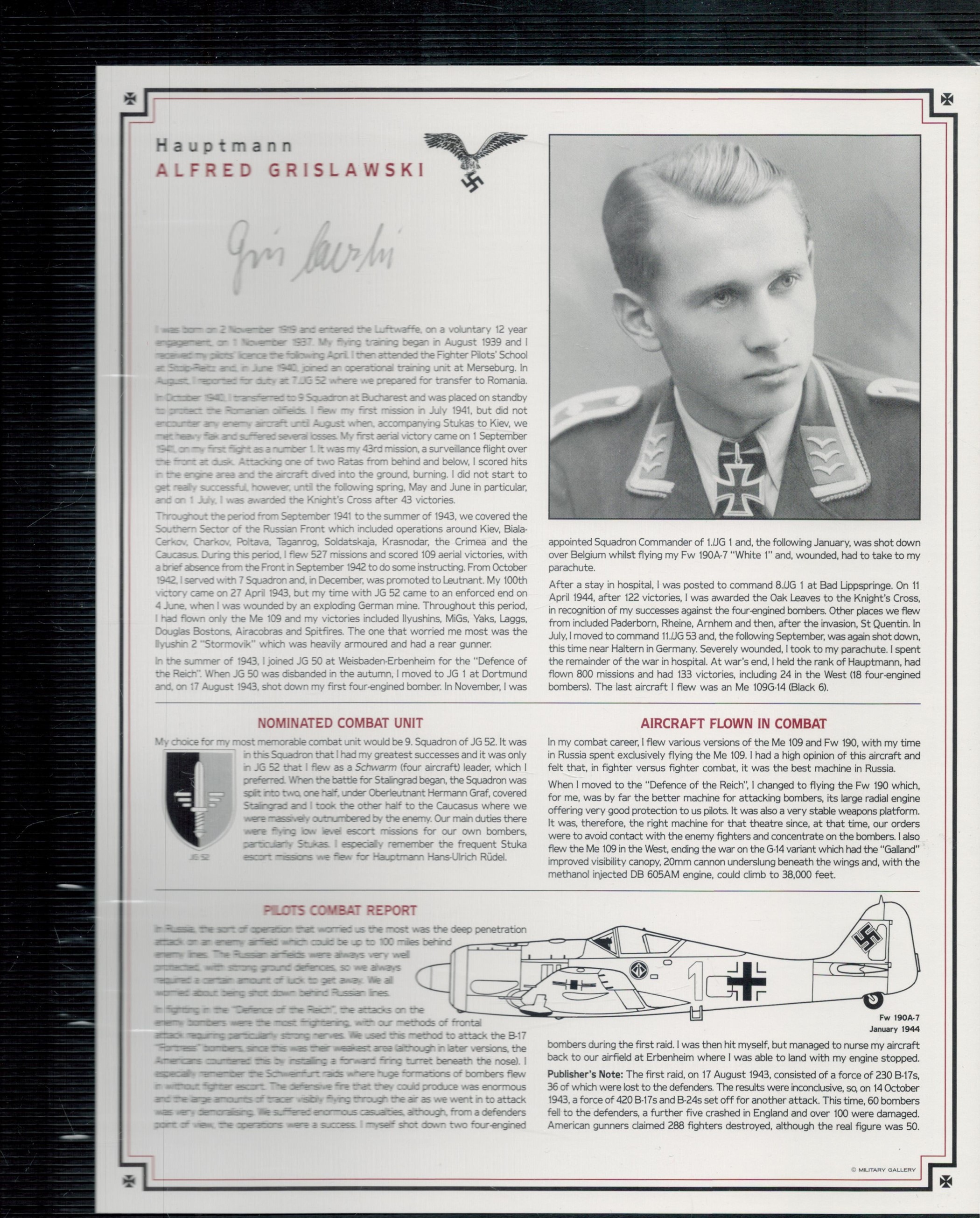 Luftwaffe Fighter Aces housed in display folder over 20 rare signatures collection includes names - Image 11 of 12