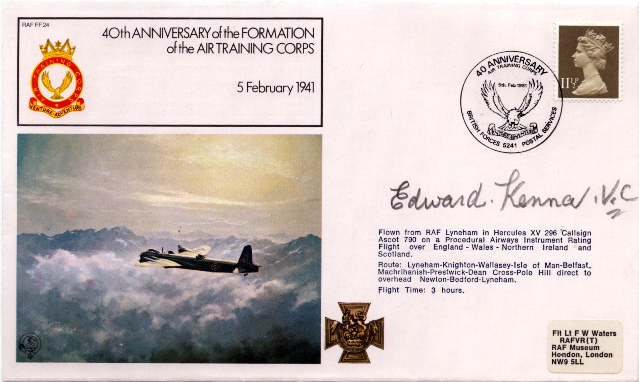 WWII Private Edward Kenna VC signed 40th Anniversary of the Formation of the Air Training Corps 5