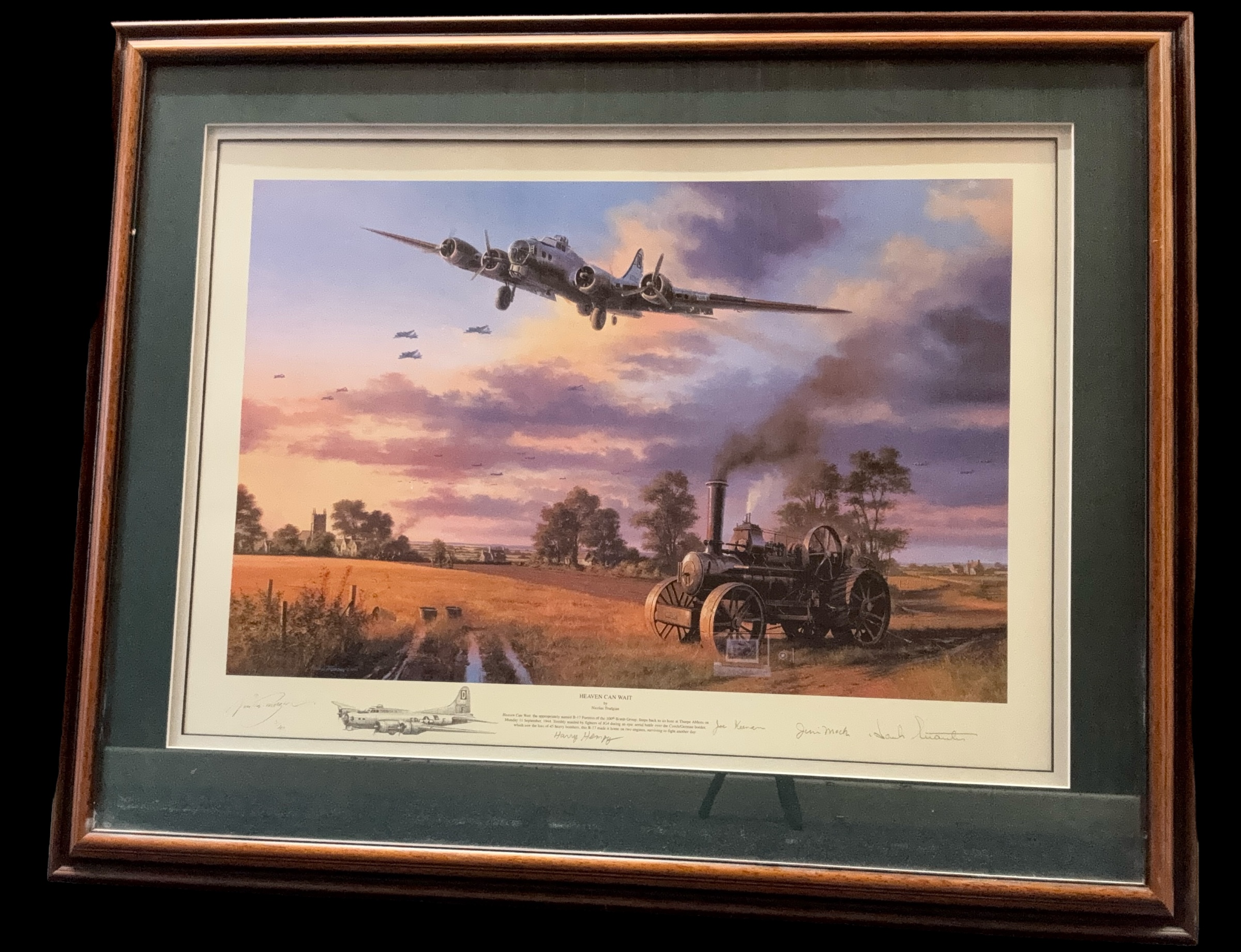 B-17F Flying Fortress signed colour photo. Mounted and framed to approx size 12x10inch. Good