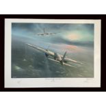 WW2 Colour Print Titled Encounter Over The Bay by Keith Hill. Signed by Keith Hill Artist and Wing