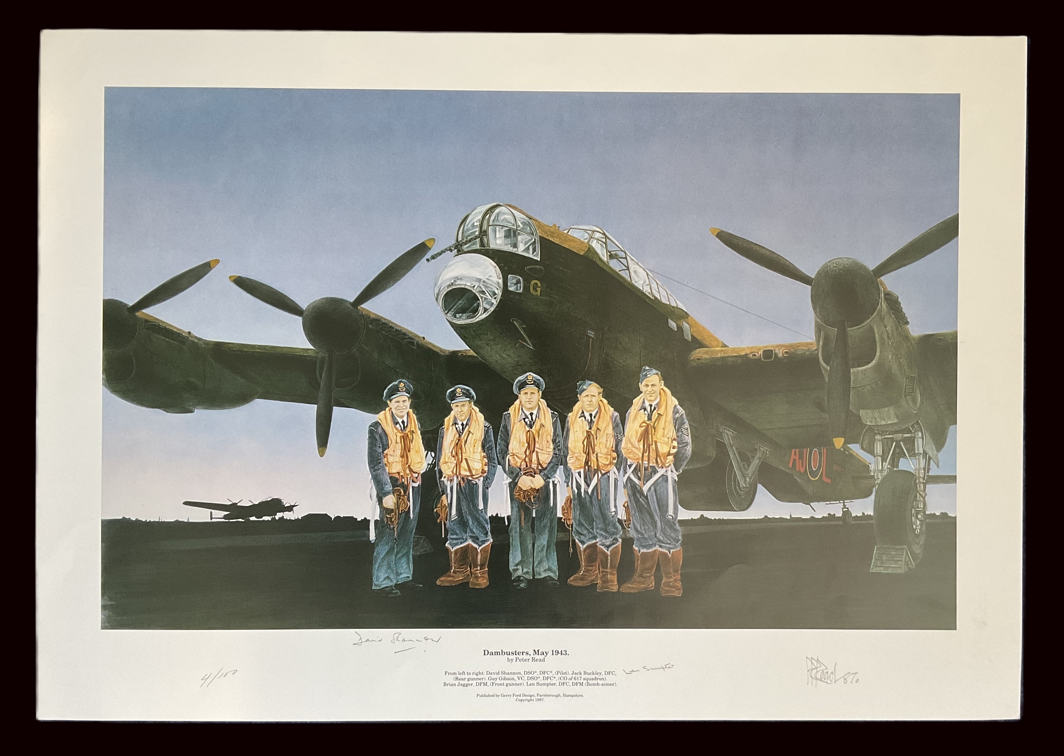WWII David Shannon and Len Sumpter Signed Peter Read Colour Print Titled Dambusters May 1943. Good