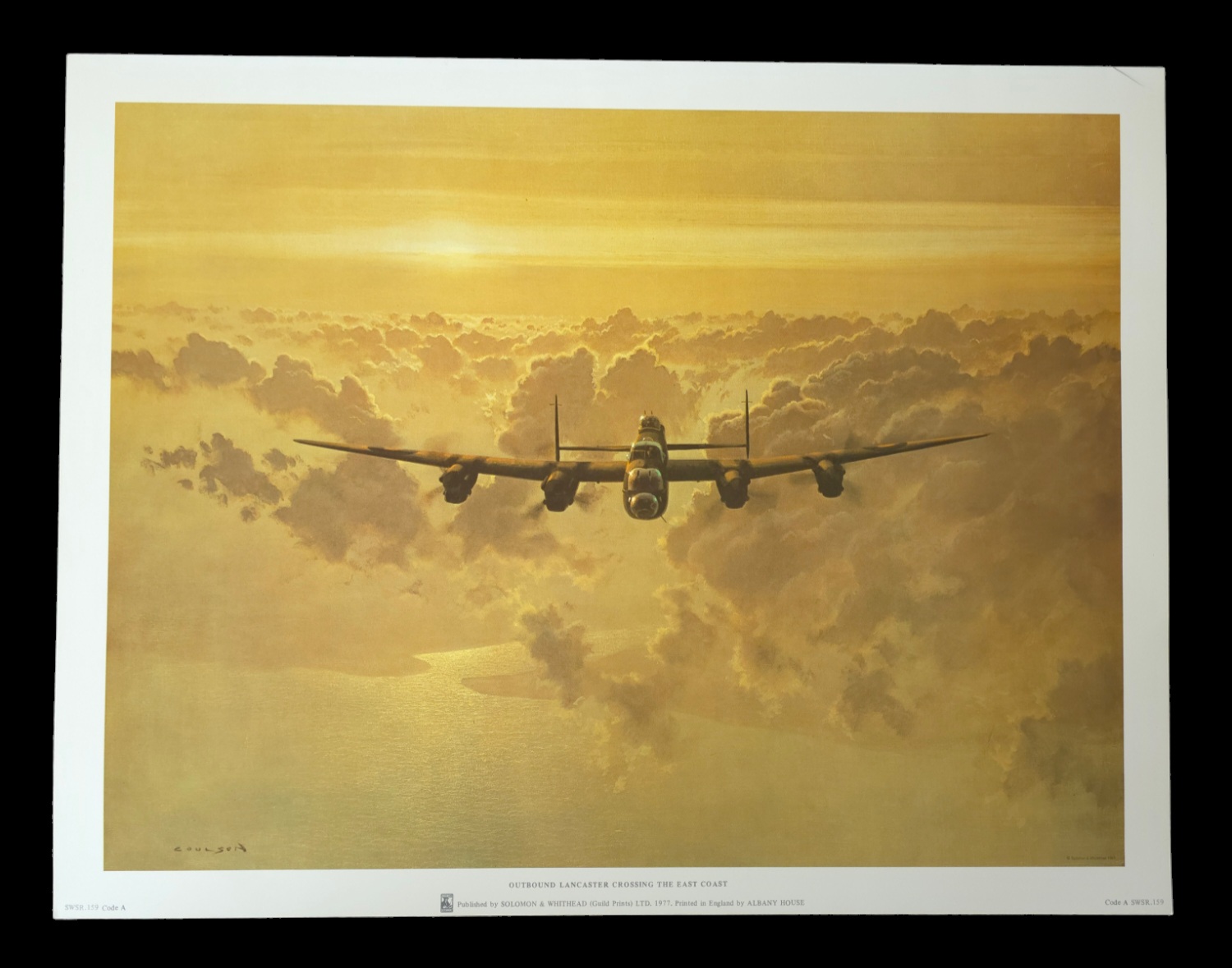 WW2 Colour Print Titled Outbound Lancaster Crossing the East Coast by Gerald Coulson. Measures 17x13 - Image 2 of 3