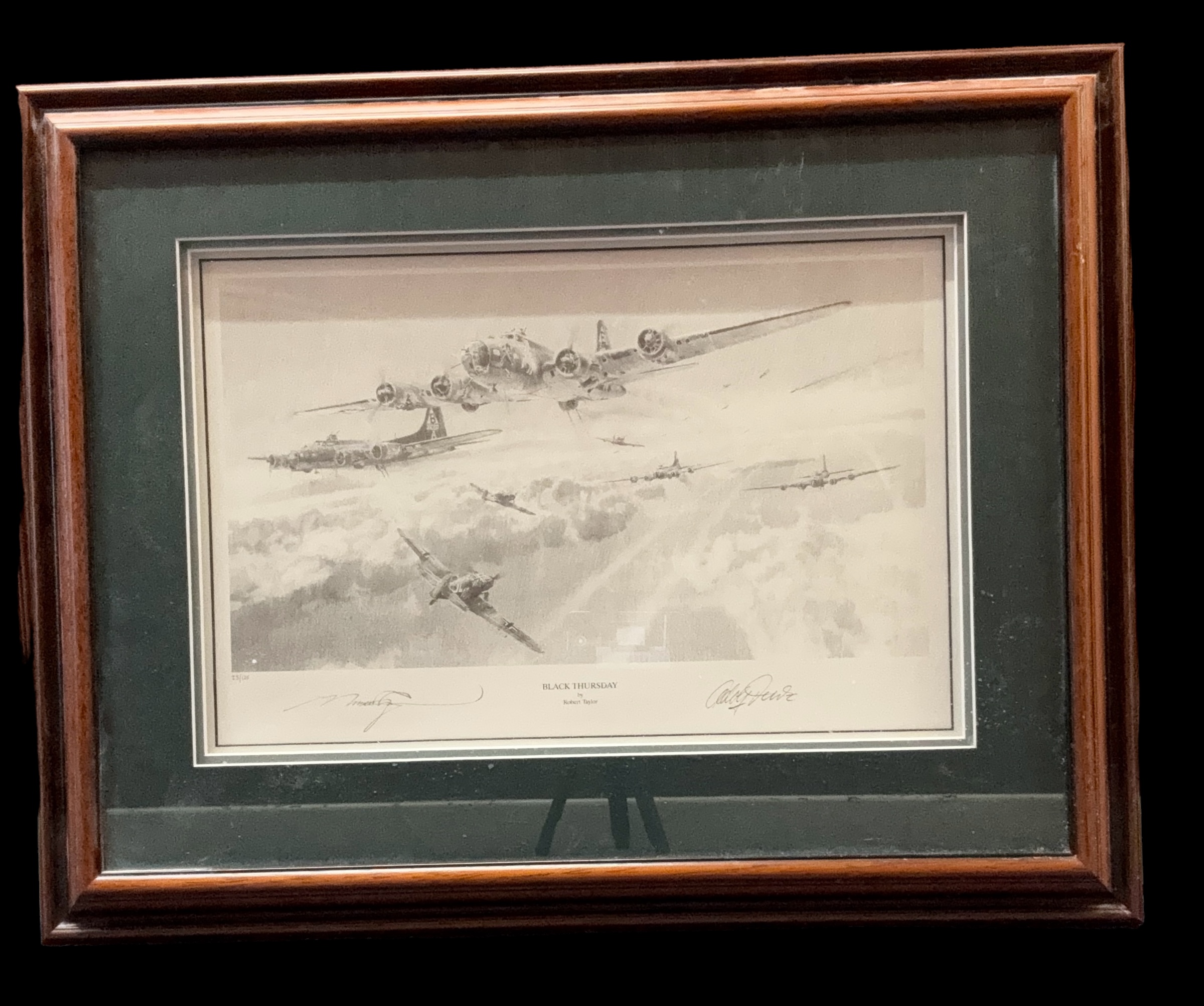 Black Thursday WWII signed 26x20 inch framed and mounted pencil print signatures include artist - Image 2 of 3