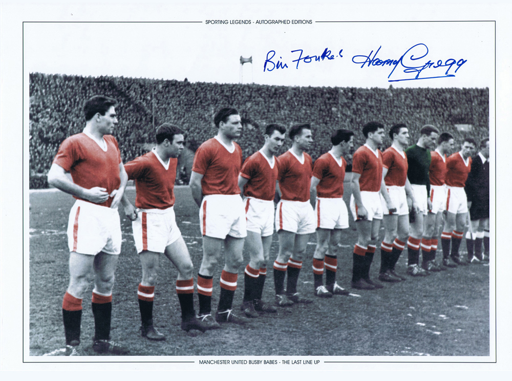 Autographed MAN UNITED 16 x 12 Photo-Edition : Colorized, depicting Man United's Busby Babes