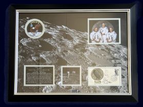 NASA Apollo 11 27x23 inches mounted signature display includes Neil Armstrong, Buzz Aldrin and