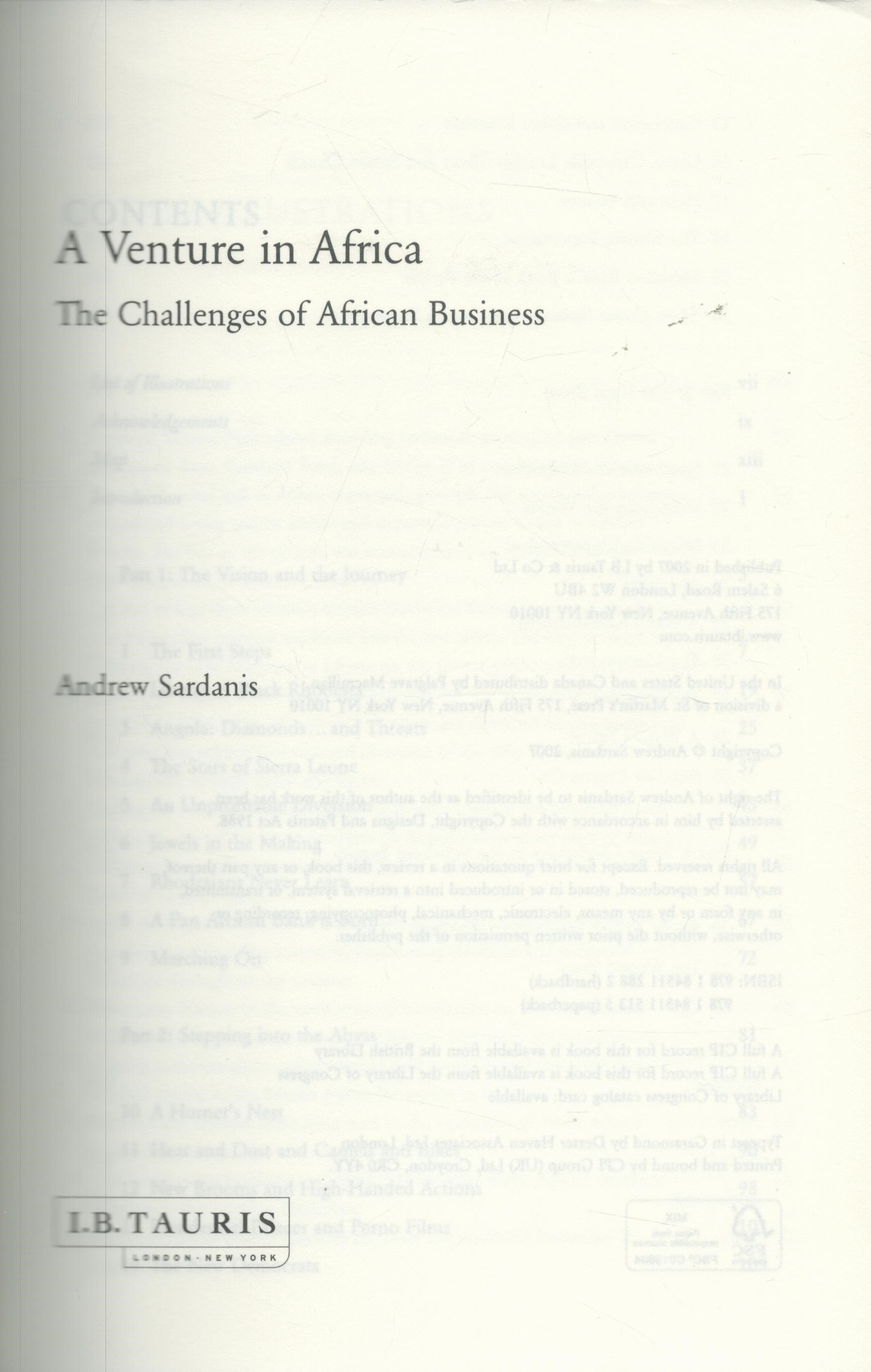 A Venture in Africa: The Challenges of African Business by Andrew Sardanis signed by author, First - Image 3 of 4