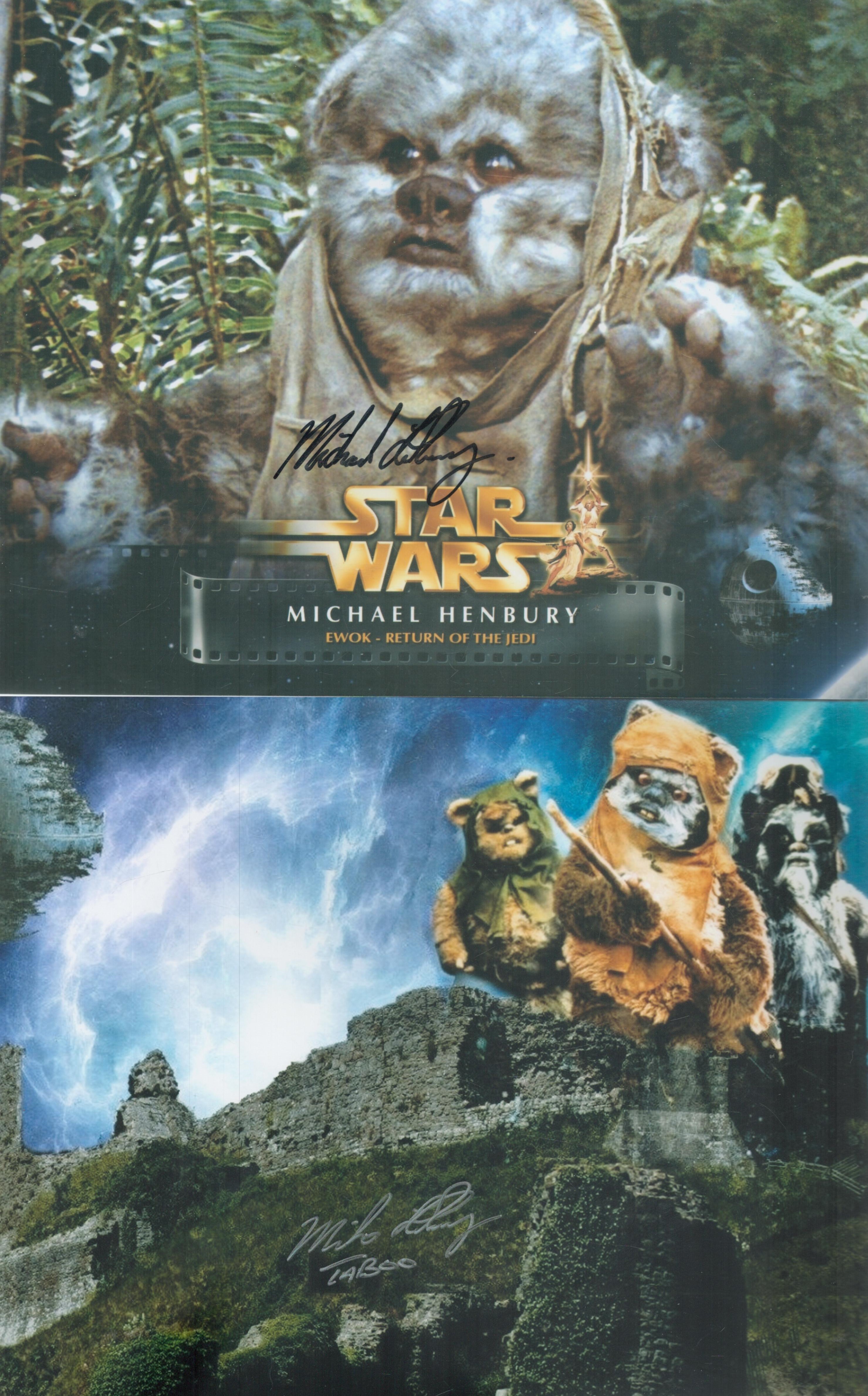 Star Wars Ewok Michael Henbury collection three The Return of the Jedi 8 x 10 inch colour photos.