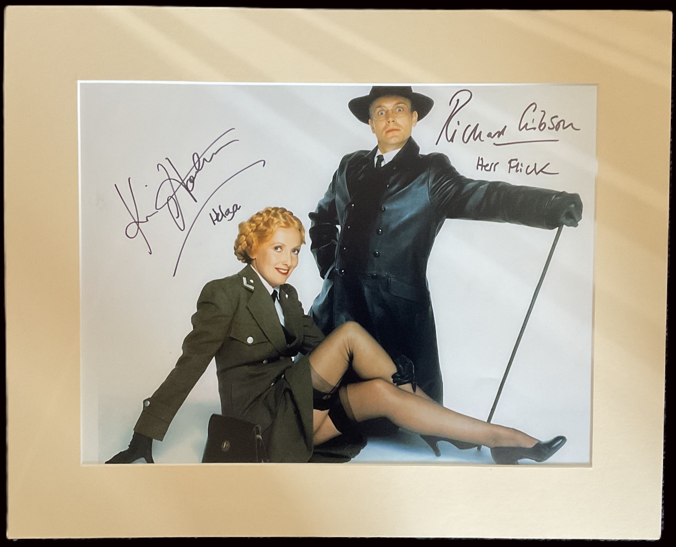 Kim Hartman and Richard Gibson signed 20x16 inch mounted Allo Allo colour photo. Good Condition. All