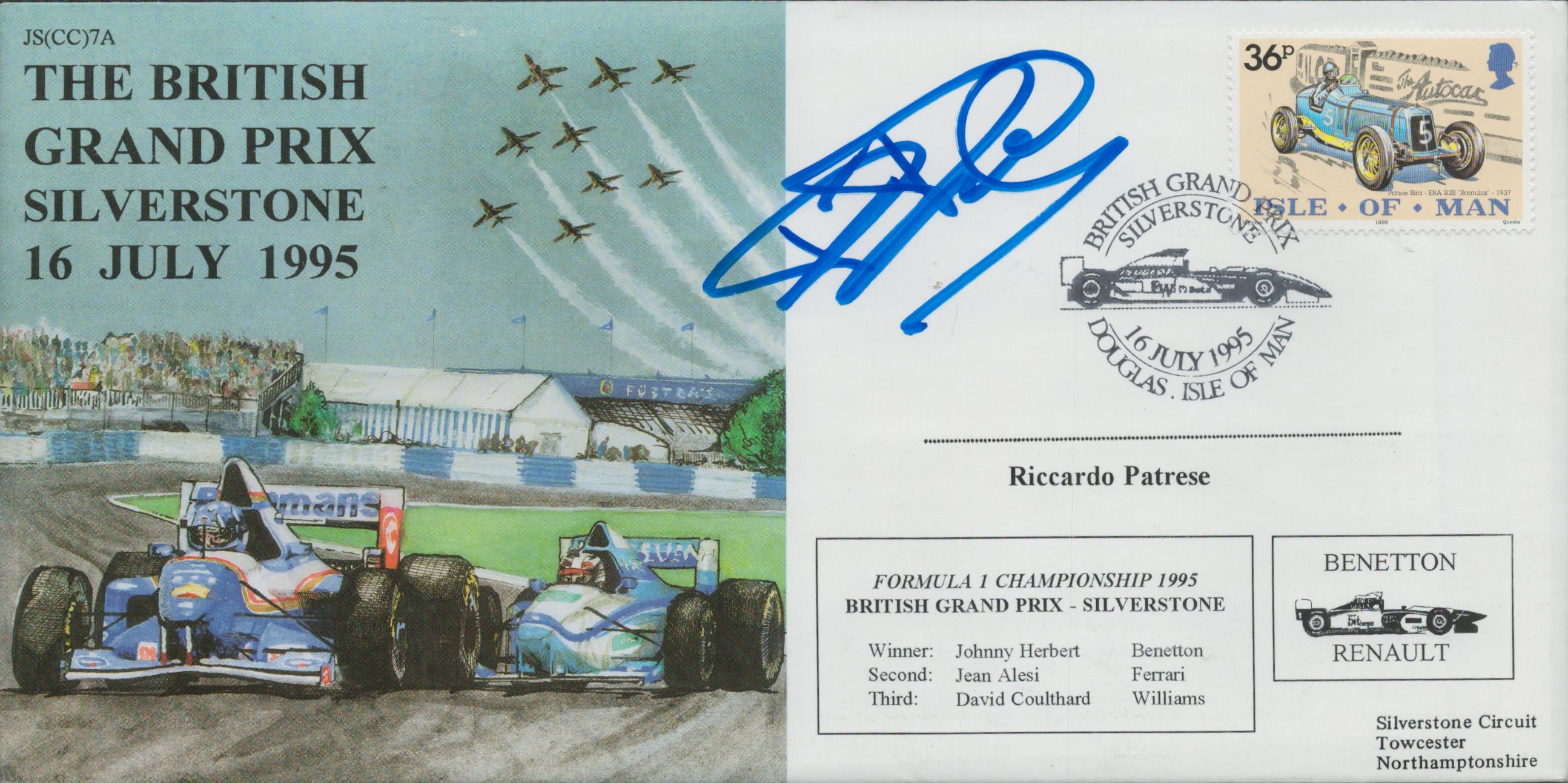 Riccardo Patrese signed The British Grand Prix Silverstone 16 July 1995 FDC. Good Condition. All