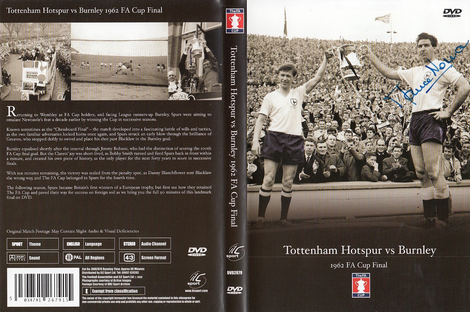 Autographed DVD 1962 FA CUP FINAL : New and unwatched DVD depicting the 1962 FA Cup Final, Burnley v
