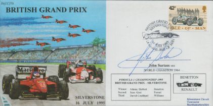 John Surtees signed British Grand Prix FDC. Good Condition. All autographs come with a Certificate