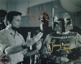 Gary Kurtz and Jeremy Bulloch signed Star Wars 10x8 inch black and white photo. Good Condition.