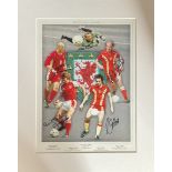 Welsh Football Legends multi signed 20x16 inch mounted montage print signatures include John