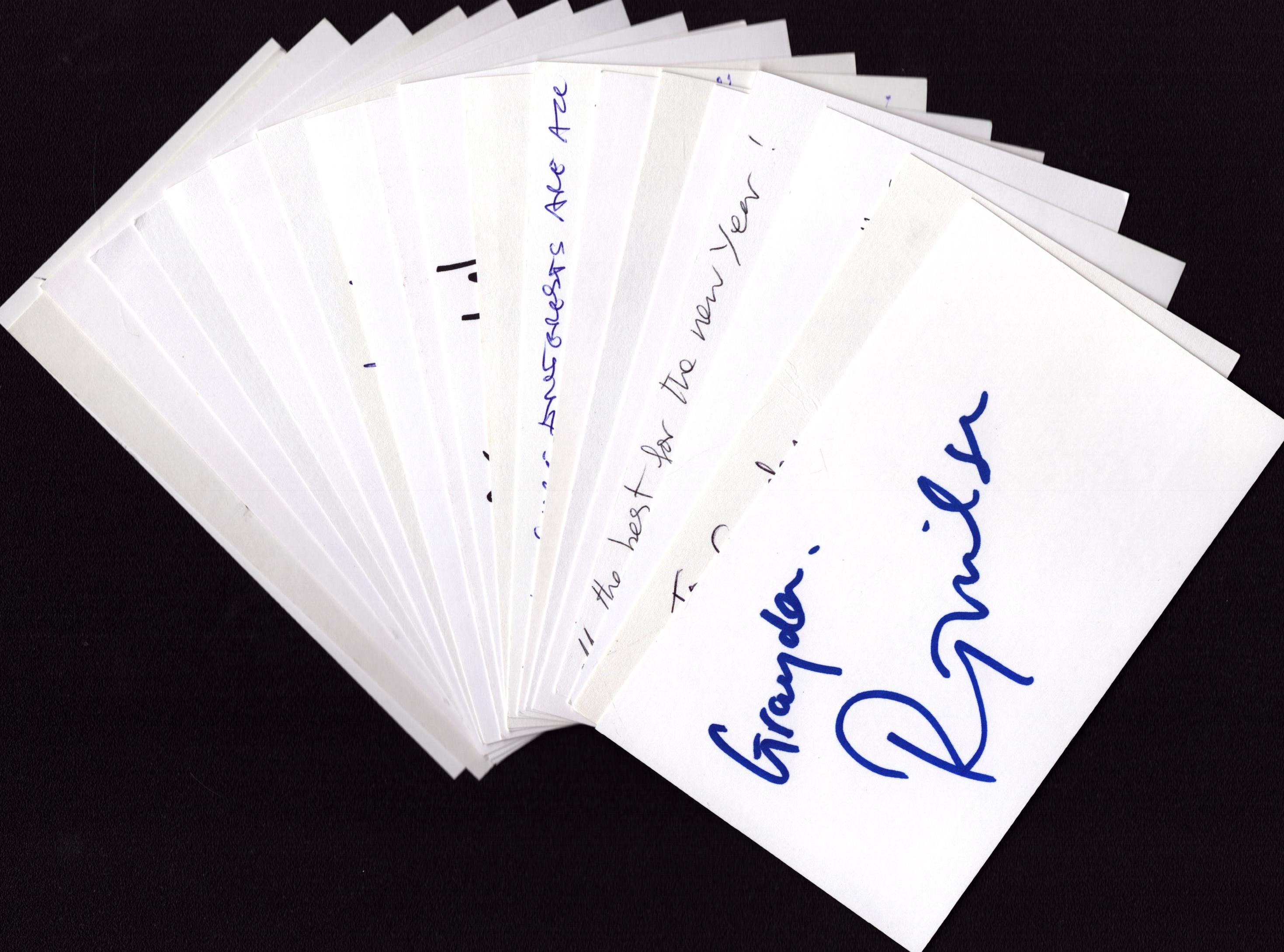 Variety of 20 Collection signed White Cards 5x3 Inch. Signatures such as Ruth Wilson. Claire