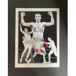 Alan Minter signed 20x16 inch mounted black and white colourised montage print. Good Condition.