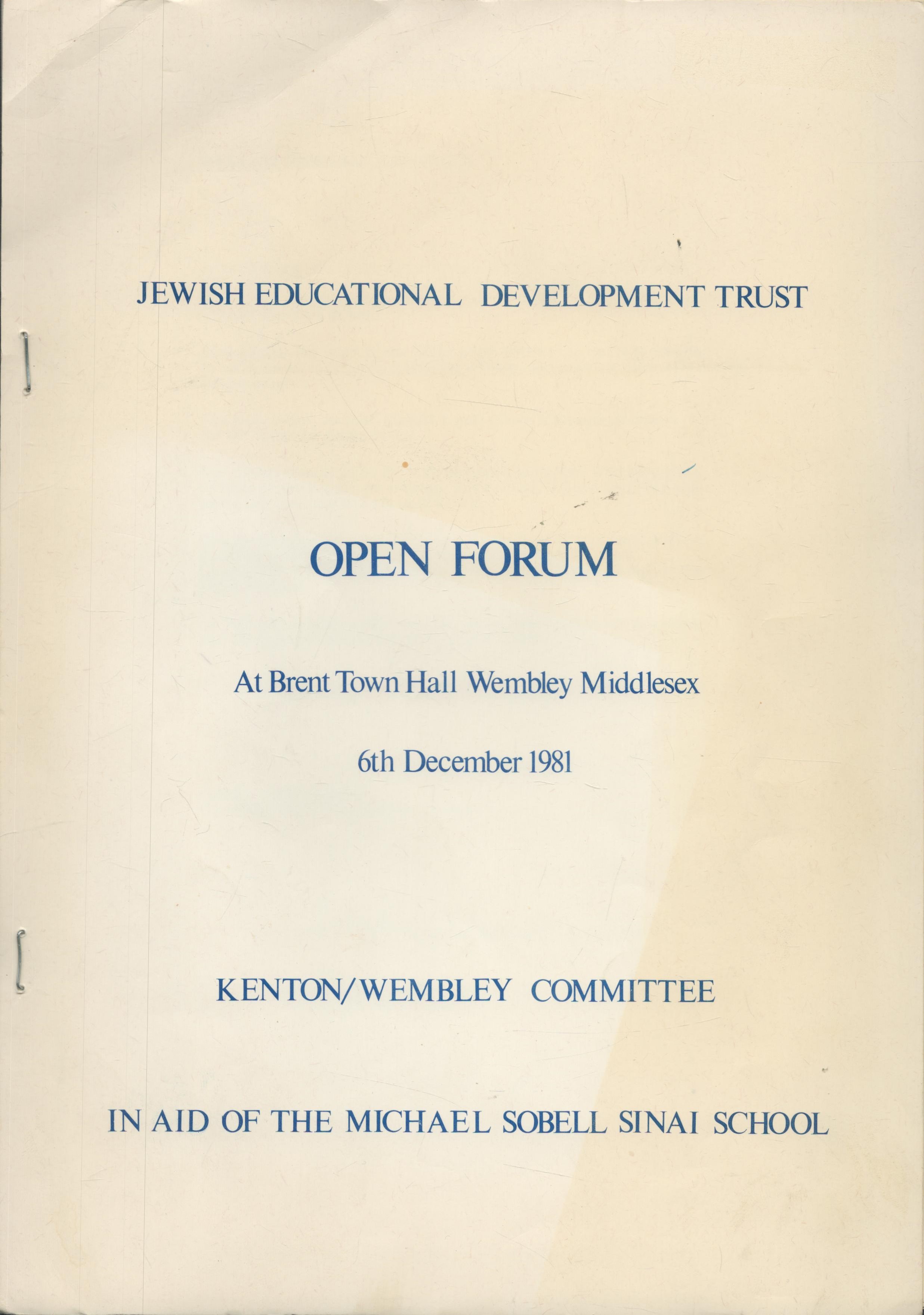 Celebrity Multi signed Open Forum Jewish Educational Development Trust Booklet from 6th December