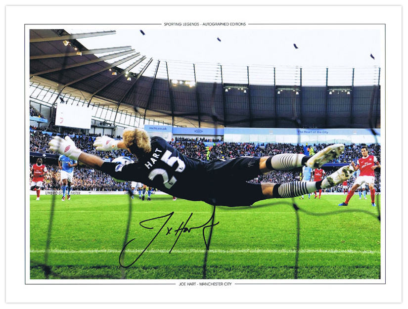Autographed JOE HART 16 x 12 Photo-Edition : Col, depicting Manchester City goalkeeper JOE HART