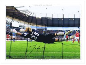 Autographed JOE HART 16 x 12 Photo-Edition : Col, depicting Manchester City goalkeeper JOE HART