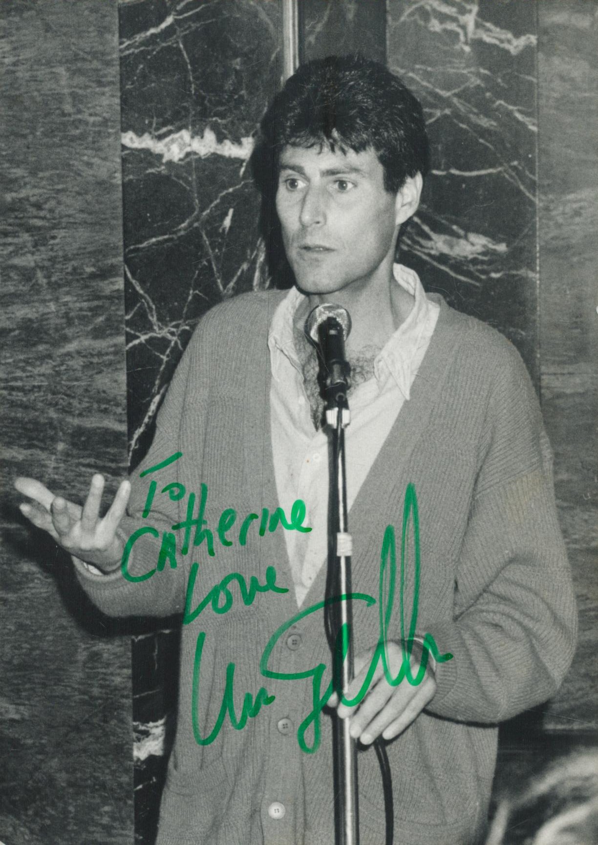 Uri Geller signed 6x4 inch black and white photo. Dedicated. Good Condition. All autographs come