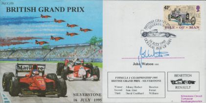 John Watson signed British Grand Prix FDC. Good Condition. All autographs come with a Certificate of