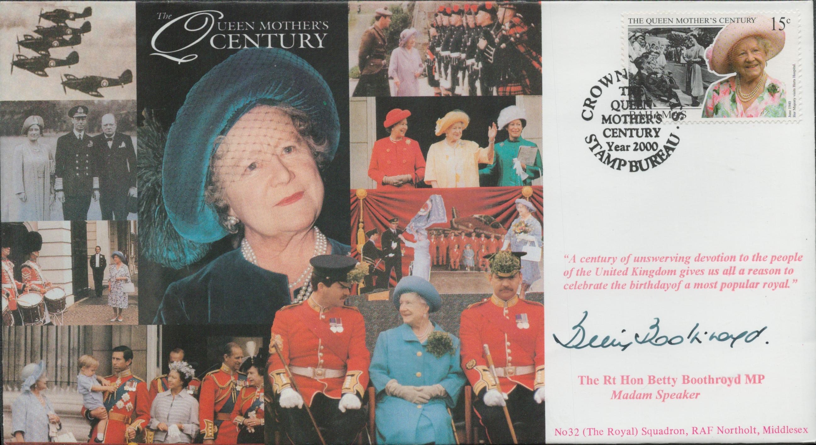 Rt Hon Betty Boothroyd MP signed The Queen Mothers Century FDC. Good Condition. All autographs