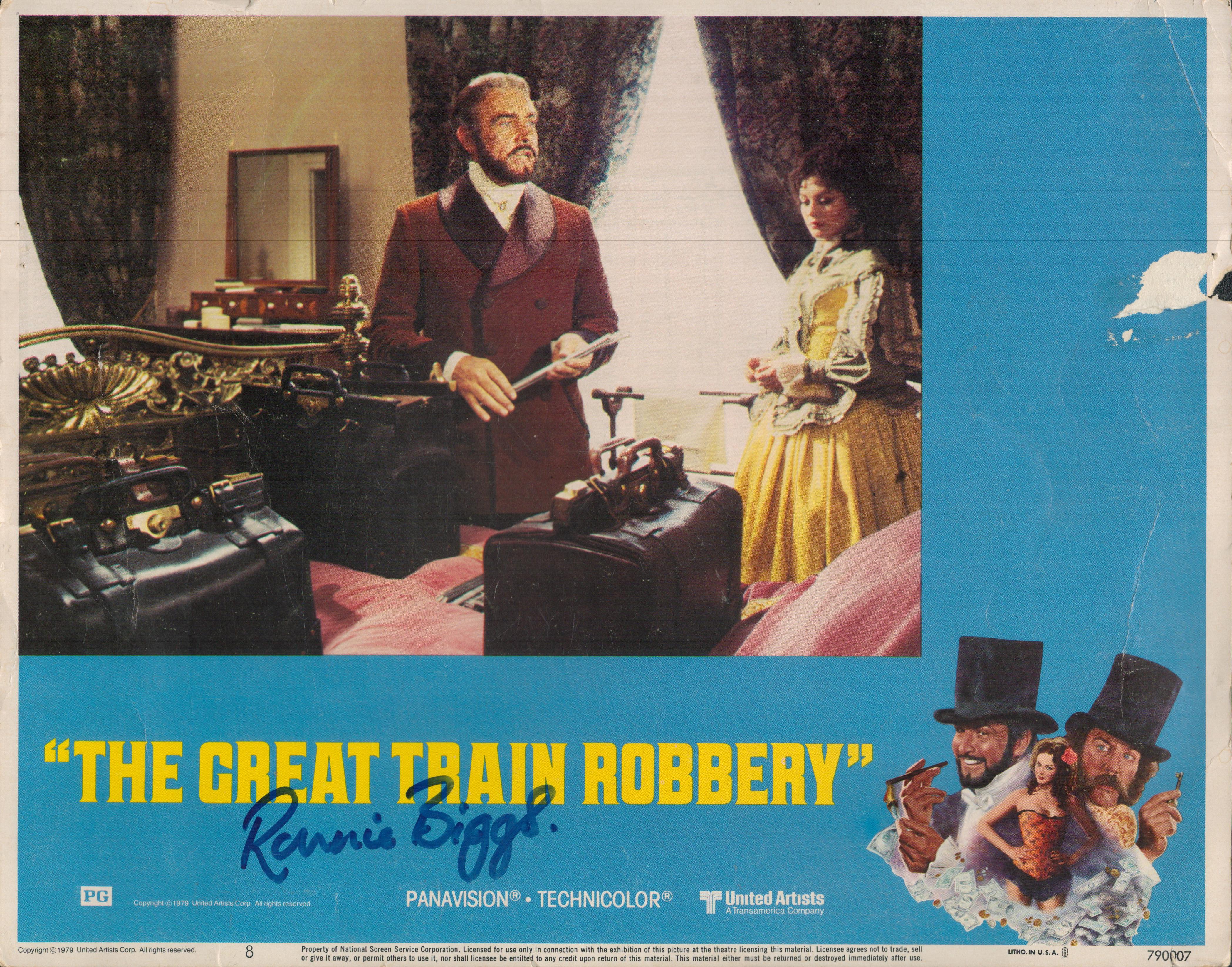 Ronnie Biggs signed 14x11 inch "The Great Train Robbery" vintage lobby card. Good Condition. All