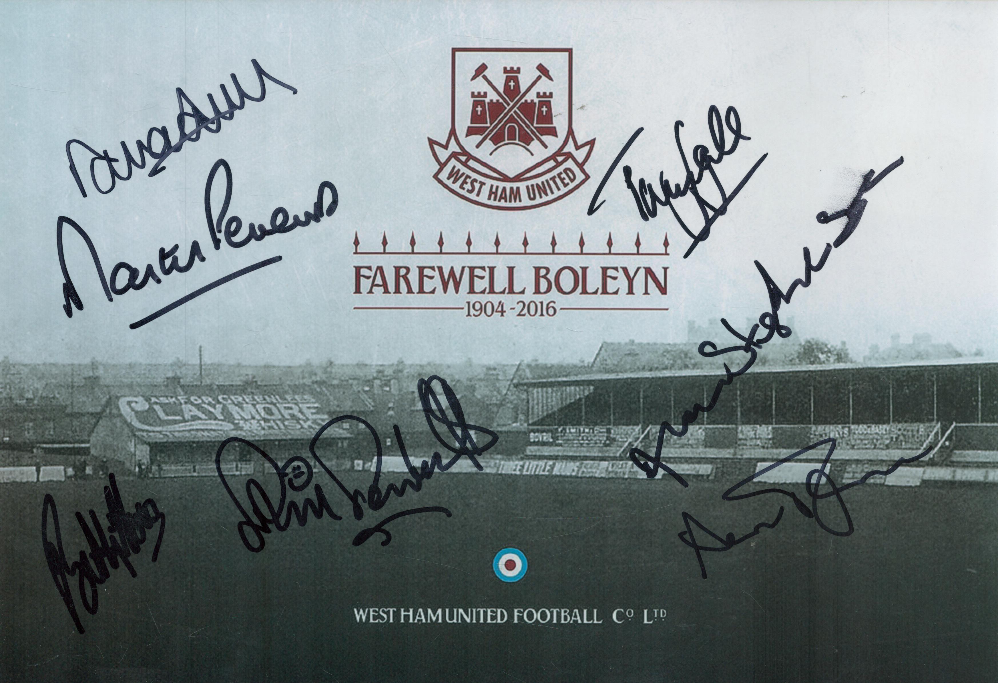 West Ham Legends Farewell Boleyn 1904-2016 multi signed photo includes Hammer greats such as Alvin