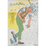 Quentin Blake, illustrator and children's writer. A signed official Roald Dahl BFG unused
