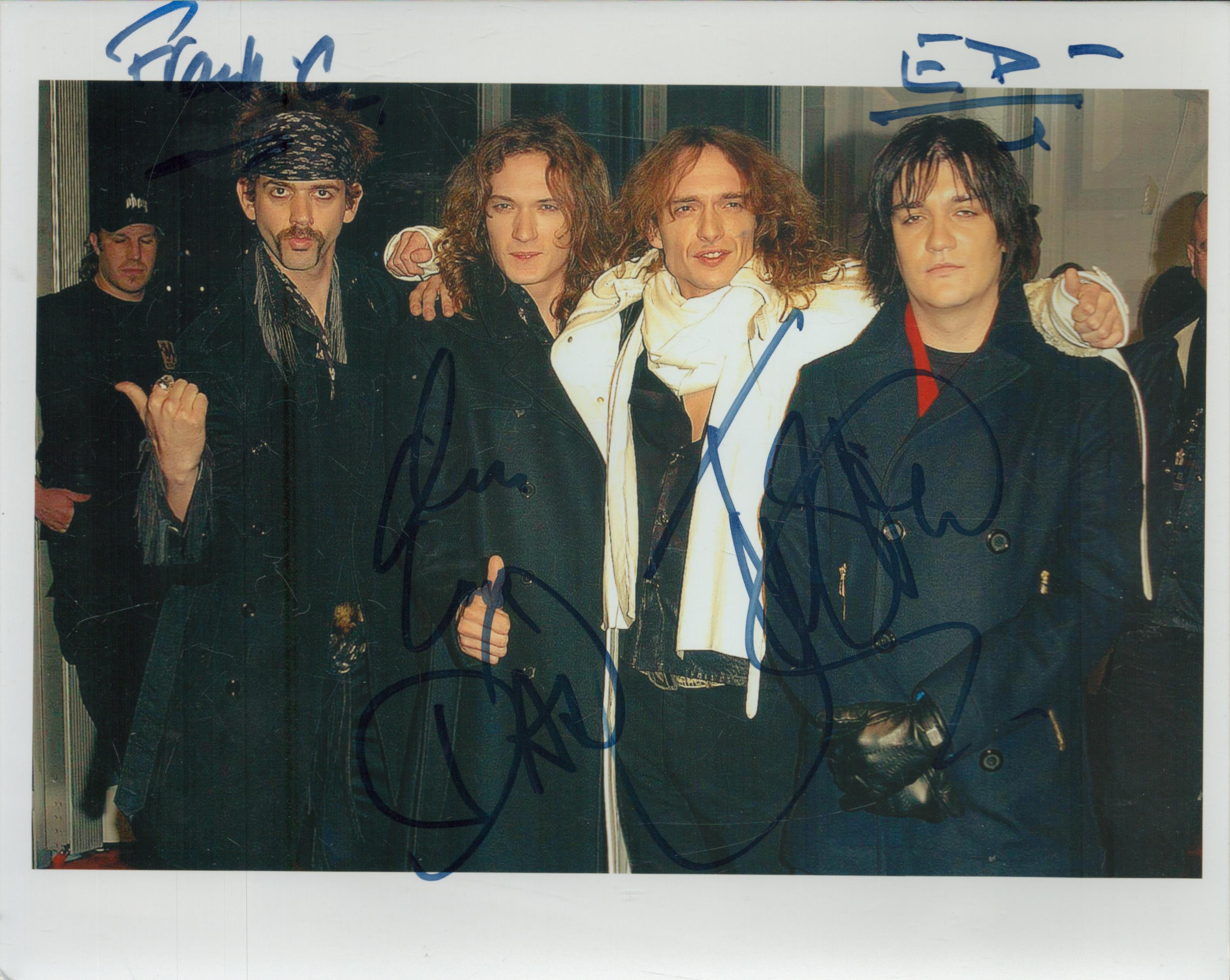 The Darkness multi signed 10x8 inch colour photo 4 signatures include Justin Hawkins, Dan Hawkins,