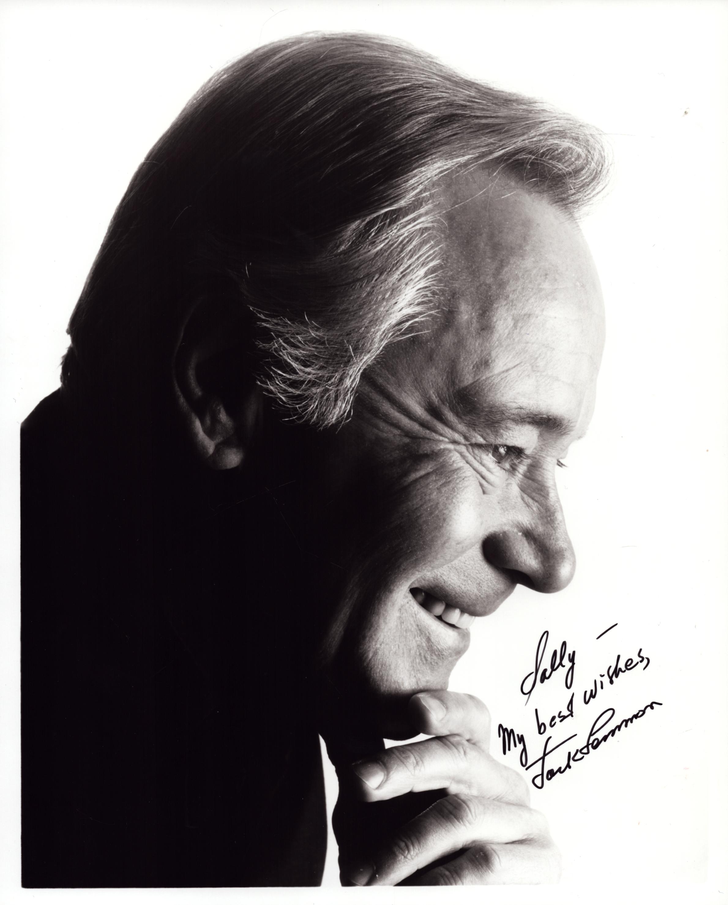 Jack Lemon signed 10x8 inch black and white photo dedicated. Good Condition. All autographs come