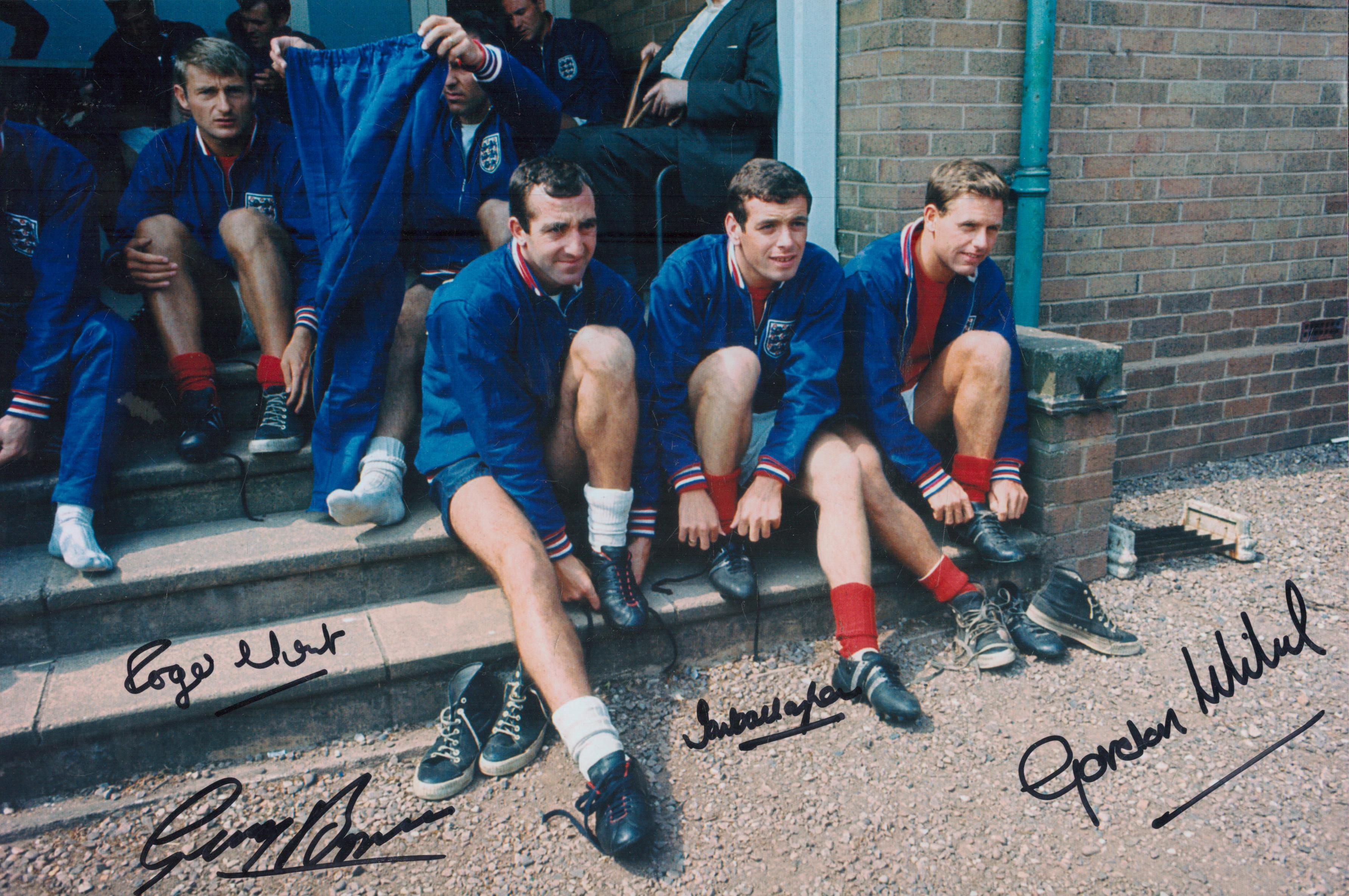 England 1966 World Cup Squad legends multi signed 12x8 inch colour photo includes Roger Hunt,