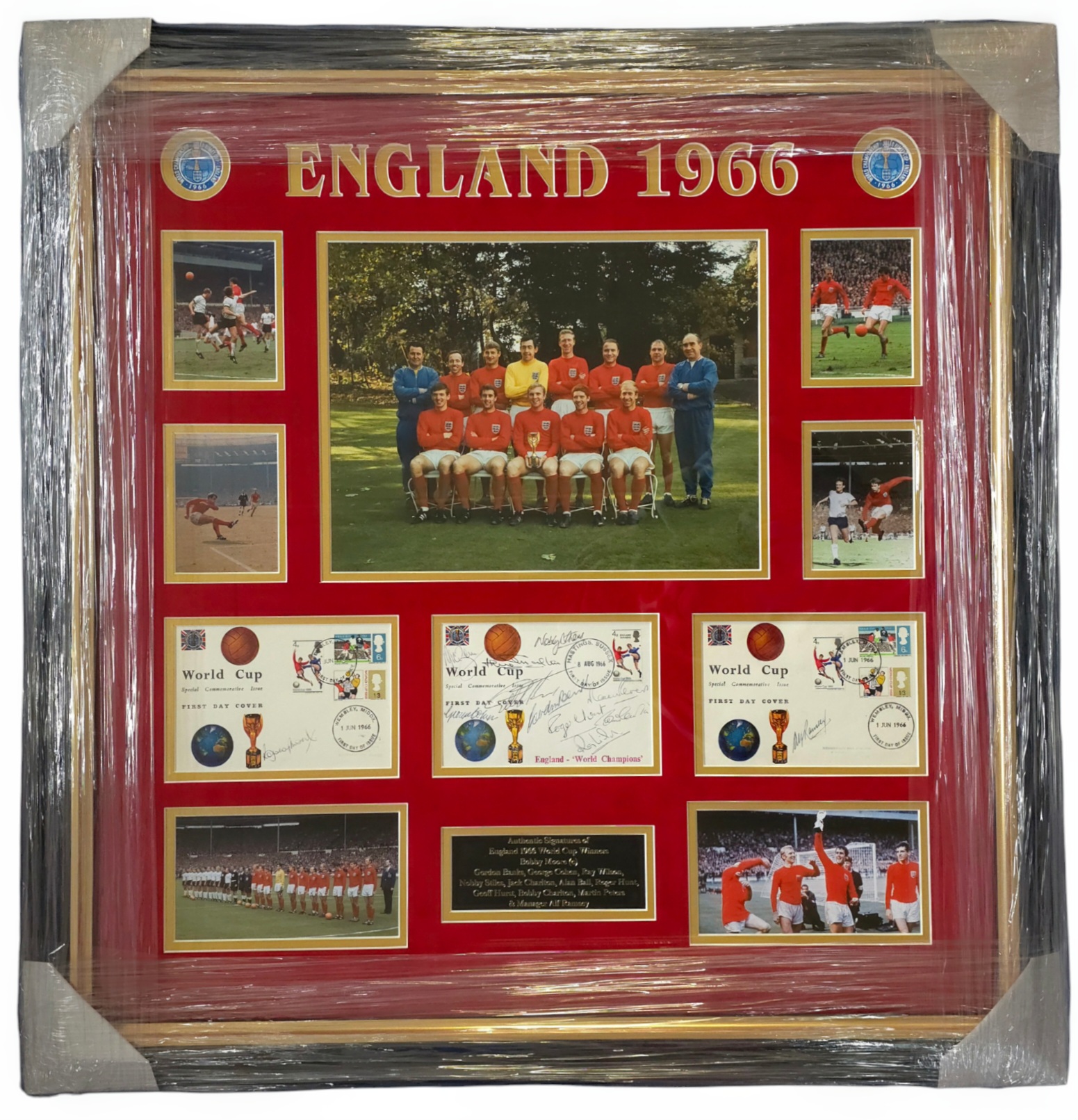 England World Cup Winners 1966, 30x30 inch approx. mounted and framed signature display includes all