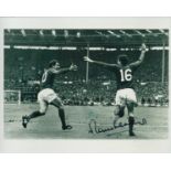 Marin Peters signed 10x8 inch black and white photo pictured celebrating after scoring in the 1966