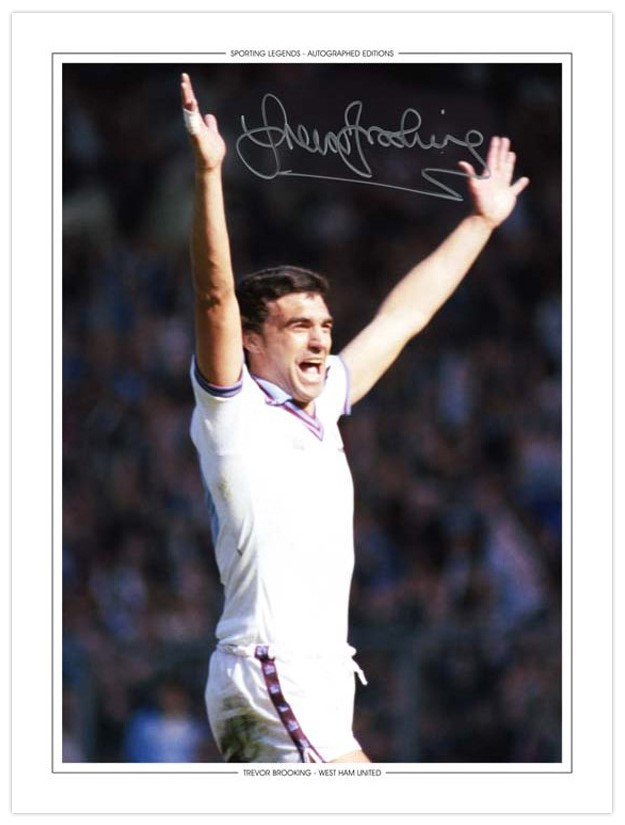 Autographed TREVOR BROOKING 16 x 12 Photo-Edition : Colorized, depicting West Ham United's TREVOR