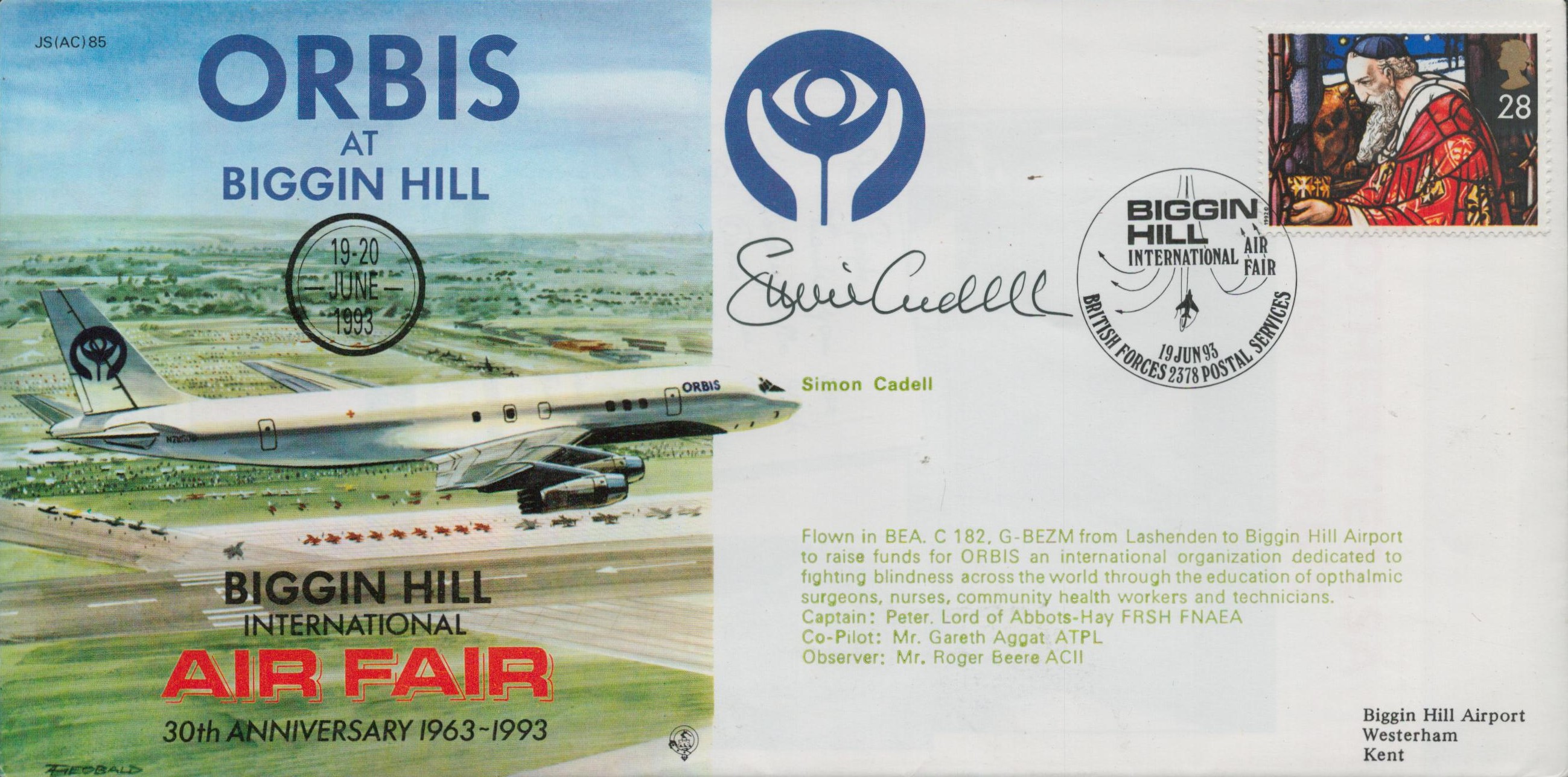 Simon Cadell signed Biggin Hill International Air fair FDC. Good Condition. All autographs come with