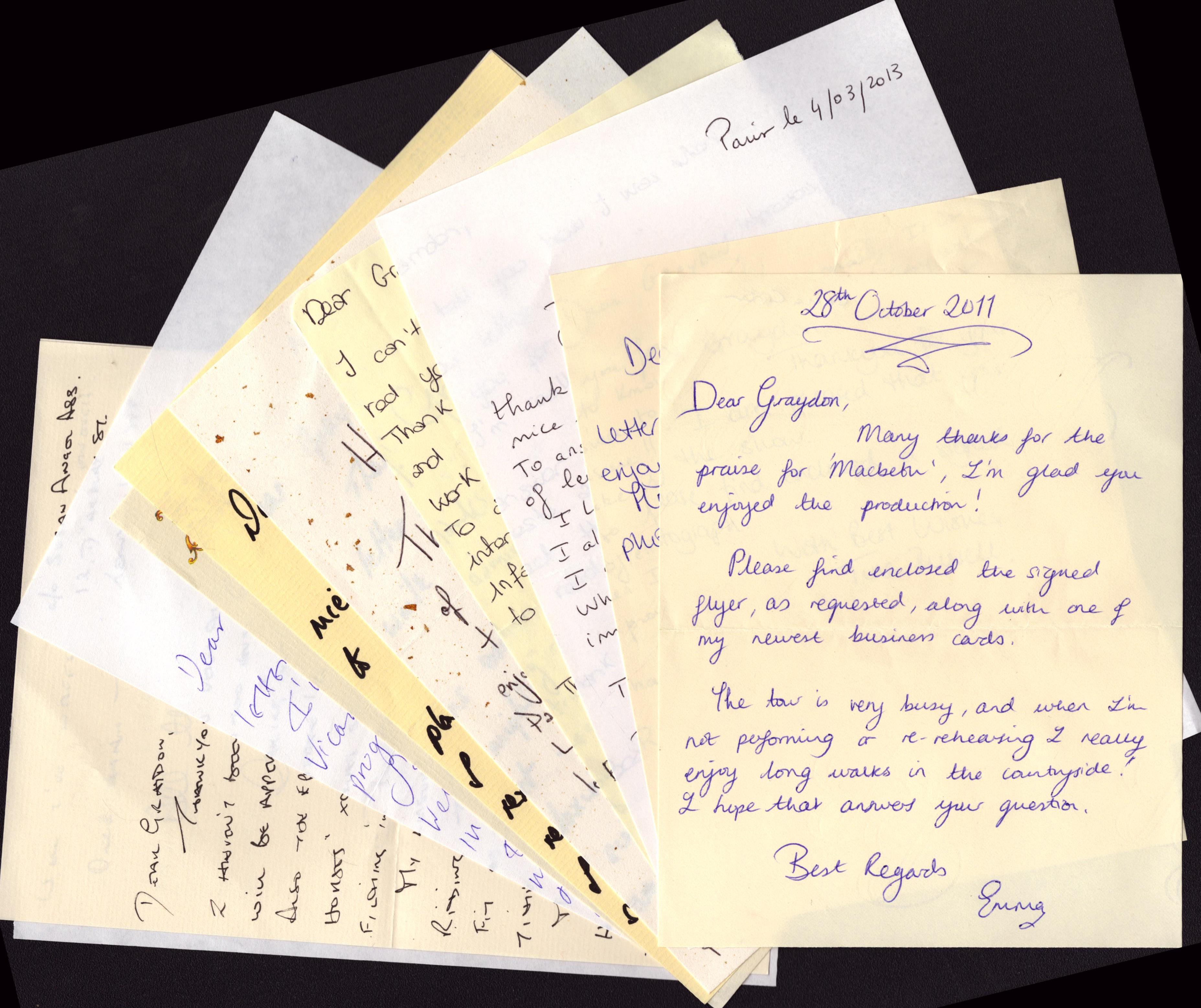 Entertainment Actor/Actresses. 10 x Collection of signed Letters signatures such as Emilie Cazenave.