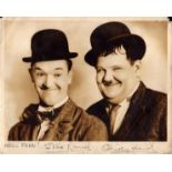 Laurel and Hardy signed 10x8 inch vintage sepia photo inscribed Hello Fred ! Stan Laurel, Oliver