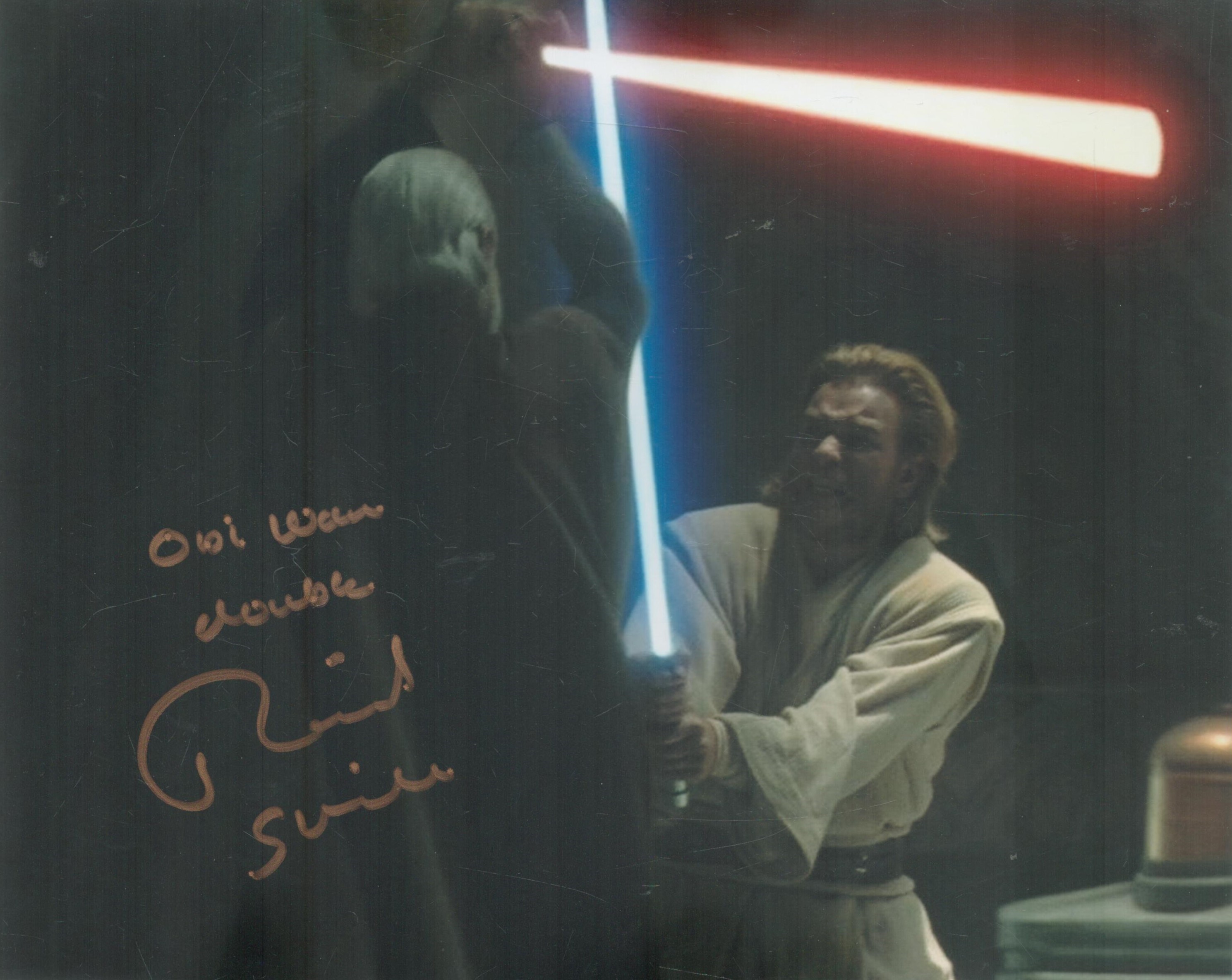 Star Wars Obi Wan fight scene 8 x 10 inch colour movie photo signed by actor Richard Stride. Richard