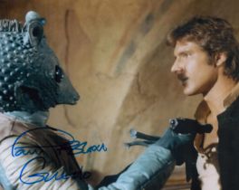 Star Wars Paul Blake as Greedo signed 10 x 8 colour movie scene photo. Paul Blake played Greedo