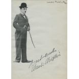 Charlie Chaplin signed 7x5inch black and white illustration/photo. Good Condition. All autographs