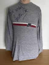 Sebastian Coe signed Nike grey long sleeved training t shirt signature on front size medium. Good