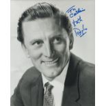 Kirk Douglas signed 10x8 inch black and white photo dedicated. Good Condition. All autographs come