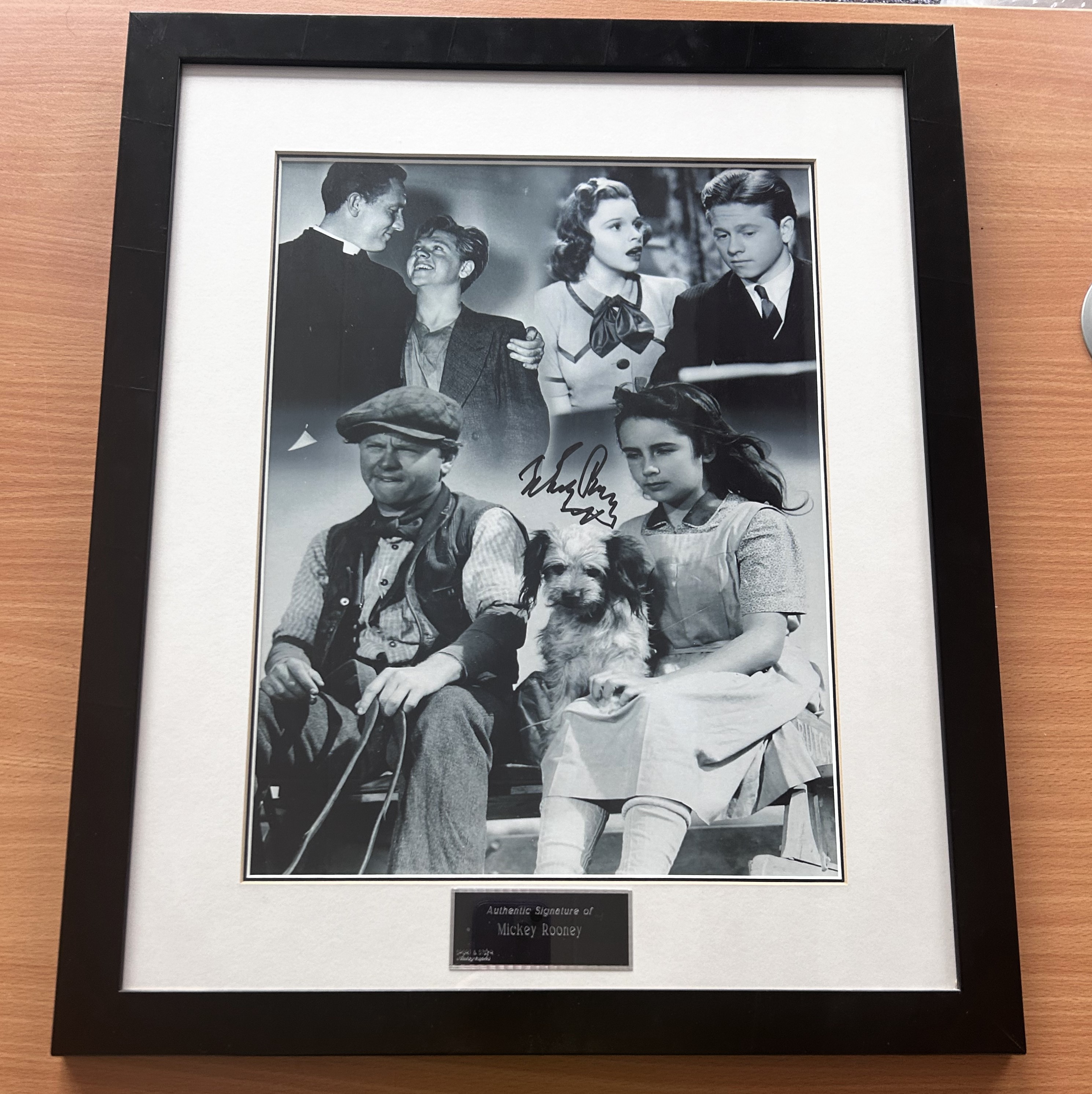 Mickey Rooney signed mounted and framed The Wizard of Oz black and white photo. Measures 22"x18"