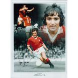 Lou Macari signed 16x12 inch colour montage print pictured during his time with Manchester United.