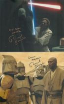 Star Wars collection three Richard Stride signed movie scene 8 x 10 inch colour photos as Poggle,