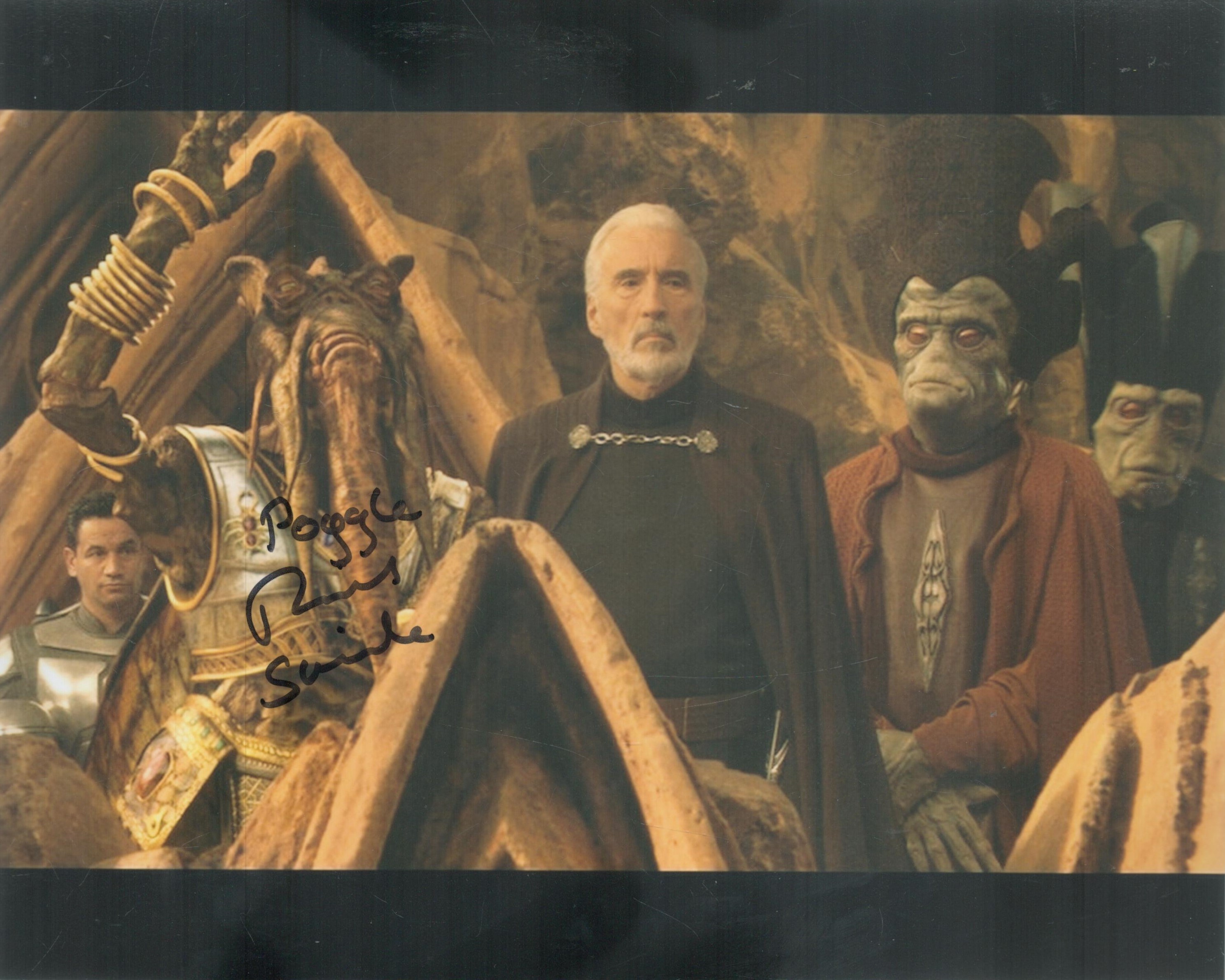 Star Wars movie scene 8 x 10 inch colour photo signed by actor Richard Stride as Poggle with